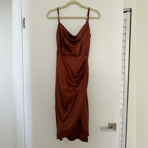 Elegant Copper Brown Satin Dress